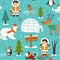 Seamless pattern with Eskimos and arctic animals