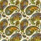 Seamless pattern with ethnic motif forest animals. watercolor folklore illustration. paisley element background