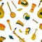 Seamless pattern with Ethnic musical folk instrument.