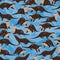 Seamless pattern with Eurasian otter Lutra lutra. The Eurasian river otter.