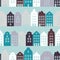 Seamless pattern with european residential houses and streets. Historic architecture.