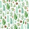 Seamless pattern with evergreen plants