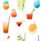 Seamless pattern exotic cocktails in transparent glass vector illustration on white background