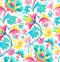 Seamless pattern with exotic flowers in Chinese style.