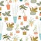 Seamless pattern with exotic house plants on white background