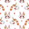 Seamless pattern with faces of squirrel and rainbow unicorn. Fashion kawaii animal. Vector illustration