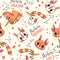 Seamless pattern with faces of squirrel and rainbow unicorn. Fashion kawaii animal. Vector illustration