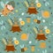 Seamless pattern with fairy, frog, insect