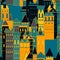 Seamless pattern with fairy medieval castles. Vintage colorful hand drawn vector illustration