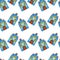 Seamless pattern of fairytale colored blue houses