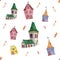 Seamless pattern with fairytale houses