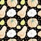 Seamless pattern with fall pumpkins drawn with child`s wax crayons on black background.Thanksgiving food print