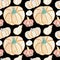 Seamless pattern with fall pumpkins drawn with child`s wax crayons on black background.Thanksgiving food print