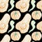 Seamless pattern with fall pumpkins drawn with child`s wax crayons on black background.Thanksgiving food print