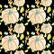 Seamless pattern with fall pumpkins drawn with child`s wax crayons on black background.Thanksgiving food print