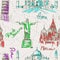 Seamless pattern of famous landmarks