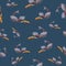 A seamless pattern with a fantastic animal, hand drawn by soft pastel on the sailor blue background.