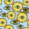 Seamless pattern with fantastic transvaal daisy and human eyes.