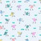 Seamless pattern with fantasy birds, chickens in cartoon style. Wallpaper, backgound for kids