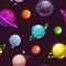 Seamless pattern with fantasy cartoon planets