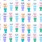 Seamless pattern fantasy cat mermaid funny Kawaii face with pink cheeks, pastel colors white blue pink lilac background. Can be