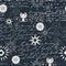 Seamless pattern with fantasy mystic symbols, hand writing letters and celestial signs of sun and moon. Esoteric, occult and