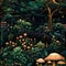 seamless pattern of fantasy trees and mushrooms.