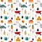 Seamless pattern farm tools flat- illustration. Garden instruments icon collection. Farming equipment