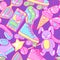 Seamless pattern with fashion girlish items. Colorful cute teenage background.