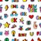 Seamless pattern with fashionable patch badges set