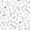 Seamless pattern of fasteners. Bolts, screws, nuts, dowels and rivets in doodle style. Hand drawn building material.