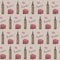 Seamless pattern `Favorite London`. With the image of BigBen, a red double-decker bus and the flag of England. Vector illustration