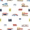 Seamless Pattern Featuring Railway Station Elements Like Tracks, Trains, Platforms, And Signs. Stylish Tile Design