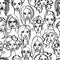 Seamless pattern of female doodle hand drawn portraits. Black an