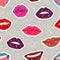 Seamless pattern with female lips. Lips with colorful lipstick