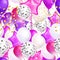 Seamless pattern of festive balloons in pink, purple and violet shades