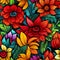 Seamless pattern of festive orange and red flowers