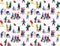 Seamless Pattern with festive teenagers with shopping bags , adults with kids.