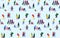 Seamless Pattern with festive teenagers with shopping bags , adults with kids.