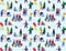 Seamless Pattern with festive teenagers with shopping bags , adults with kids.