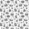 Seamless pattern with finger food. Sketch style repeated background. Sandwich, canapes, bruschetta and tapas. Vector