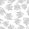 Seamless pattern with fish.A fish with a large sharp fin.Marine theme.Doodle style.Black and white image.Vector illustration