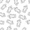 Seamless pattern with fish.A fish with a large sharp fin.Marine theme.Doodle style.Black and white image.Vector illustration