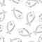 Seamless pattern with fish.A fish with a large sharp fin.Marine theme.Doodle style.Black and white image.Vector illustration