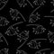 Seamless pattern with fish.Fish with a large sharp fin.Nautical theme.Doodle style.Black and white image.White outline.Vector