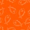 Seamless pattern with fish.Fish with a large sharp fin.Nautical theme.Doodle style.Orange background.White outline.Vector