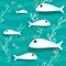 Seamless pattern with fish. Underwater background.