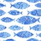 seamless pattern with fishes, watercolor hand painted background