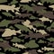 Seamless  pattern of fishing camouflage. Brown green camo of freshwater fish