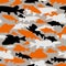 Seamless  pattern of fishing camouflage. Orange black camo of freshwater fish